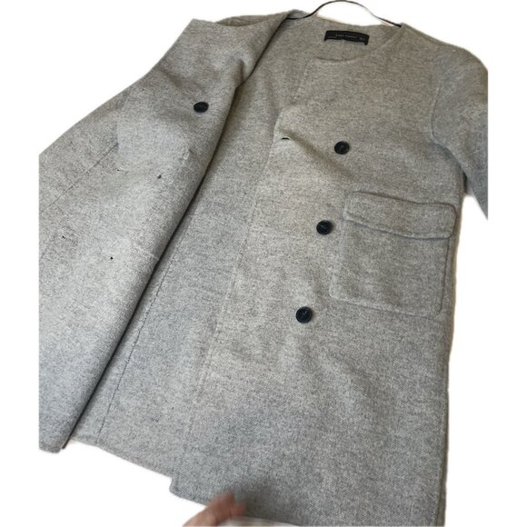 ZARA Double Breast Gray Hand Made Wool Blend Women Coat Size S - Picture 9 of 9